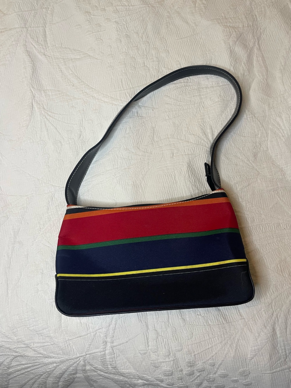Striped Shoulder Bag - Navy, Red & Green, yellow, orange